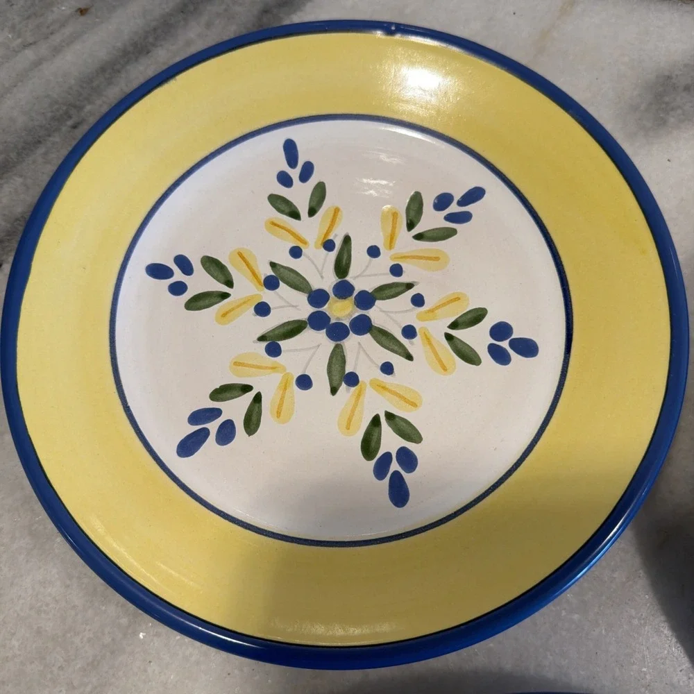 SET OF‎ 3 SOLIMAR PIER 1 SALAD PLATES BLUE FLOWERS AND YELLOW BAND GW994